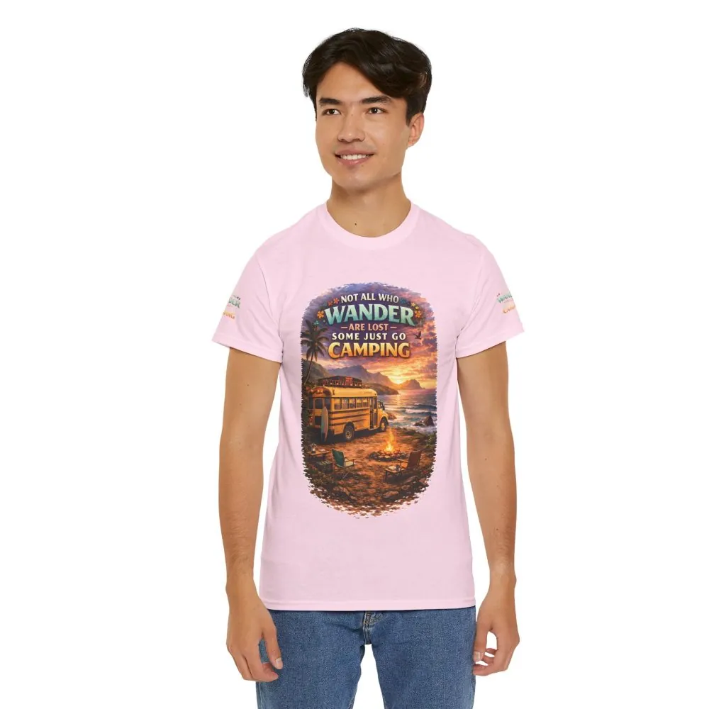 Unisex Heavy Cotton Tee — "Not All Who Wander Are Lost" Design Scenic-Line