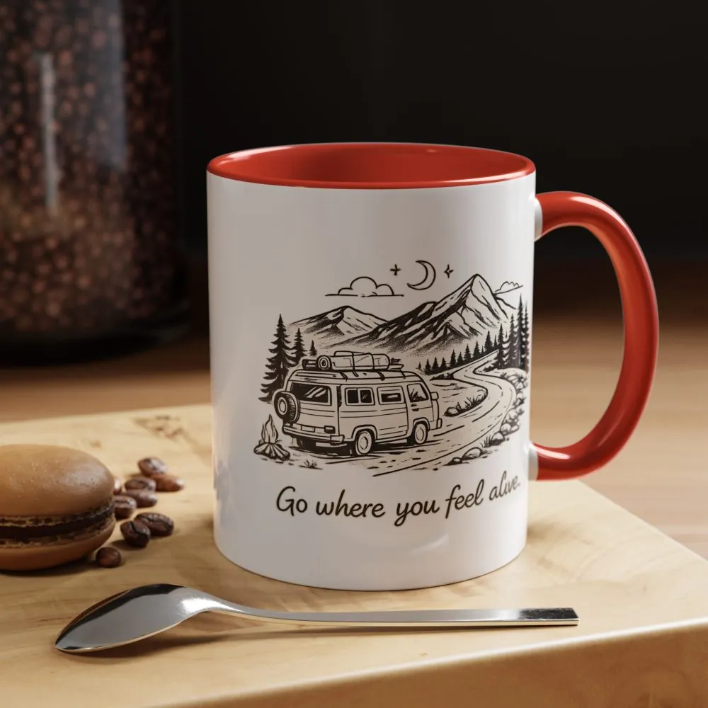 Accent Coffee Mug (11, 15oz) — "Go Where You Feel Alive" Design Minimal-Line