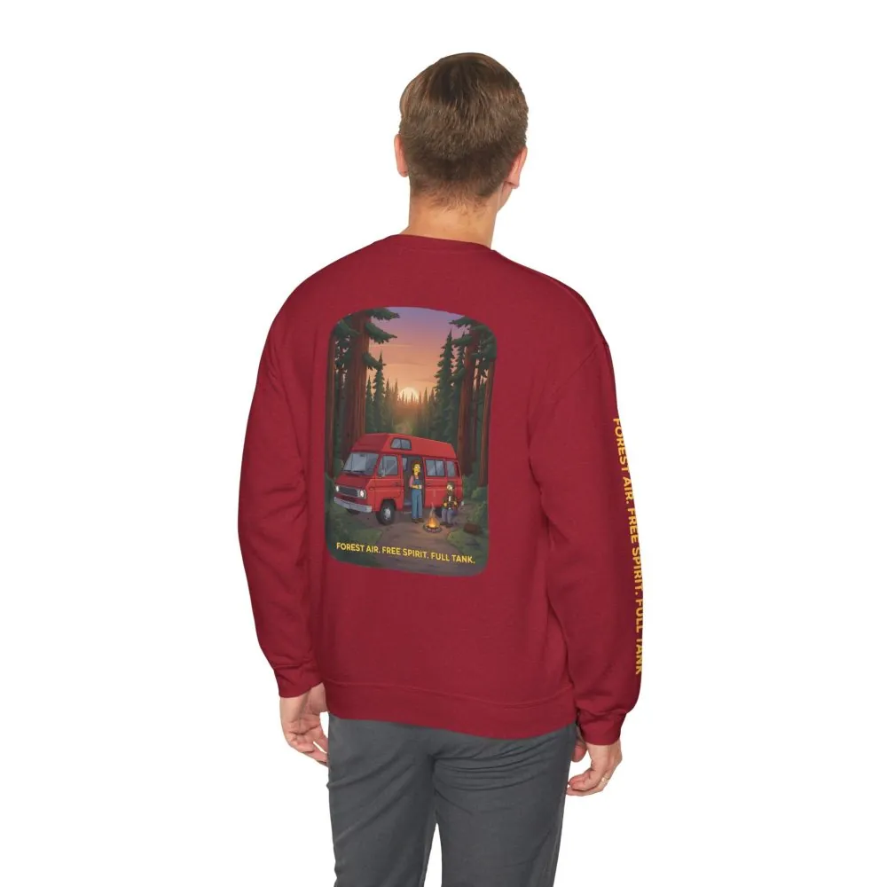 Unisex Heavy Blend™ Crewneck Sweatshirt — "Forest Air Free Spirit Full Tank" Design Sitcom-Line