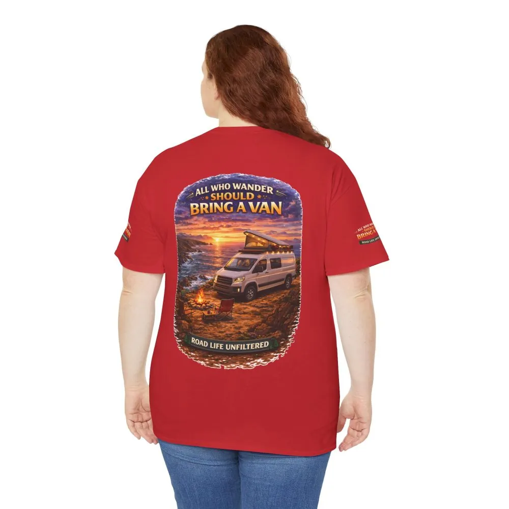 Unisex Heavy Cotton Tee — "All Who wander Should Bring A Van" Design Scenic-Line
