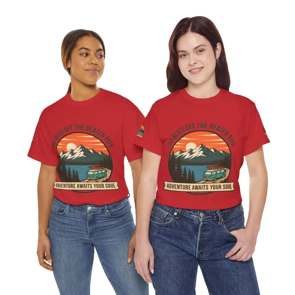 5556084895192087537_2048.jpeg Unisex Heavy Cotton Tee — "Find Bliss Off the Beaten Path" Mountain & Camper T‑Shirt