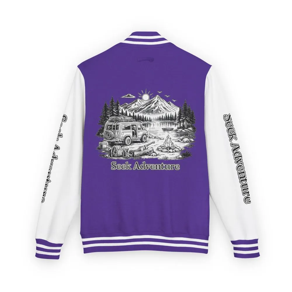 Unisex Heavyweight Letterman Jacket — "Seek Adventure" Travel Varsity Coat