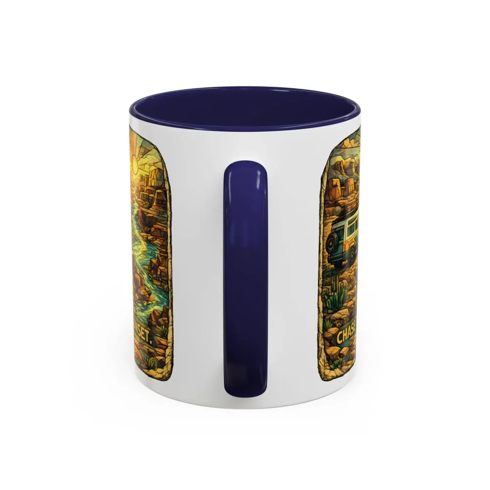 Accent Coffee Mug (11, 15oz) — "Chase The Sunset" Design Cubic-Line