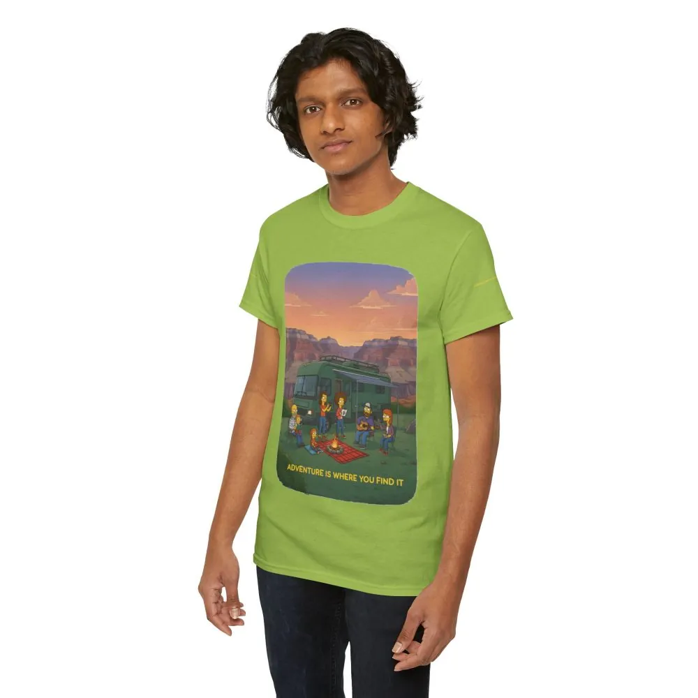 Unisex Heavy Cotton Tee — "Adventure Is Where You Find It" Design Sitcom-Line
