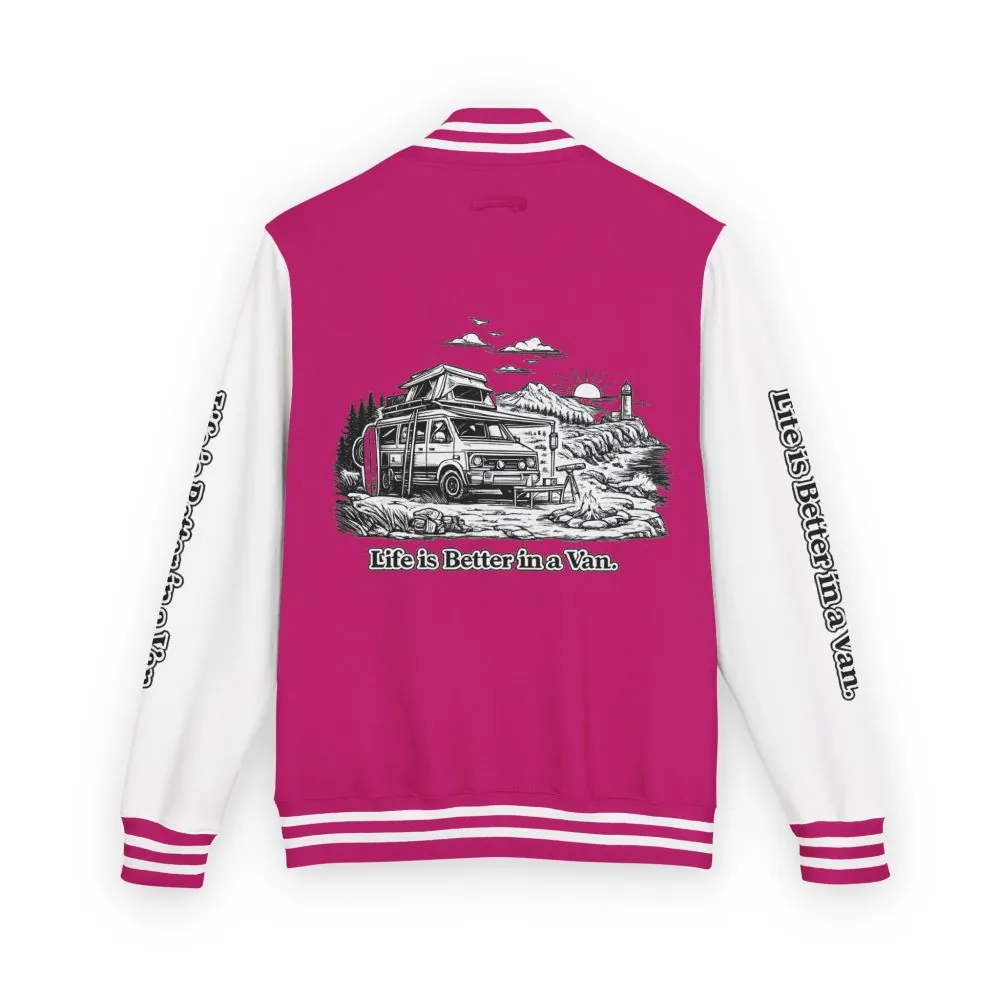 Unisex Heavyweight Letterman Jacket — "Life Is Better In A Van" Travel Varsity Coat