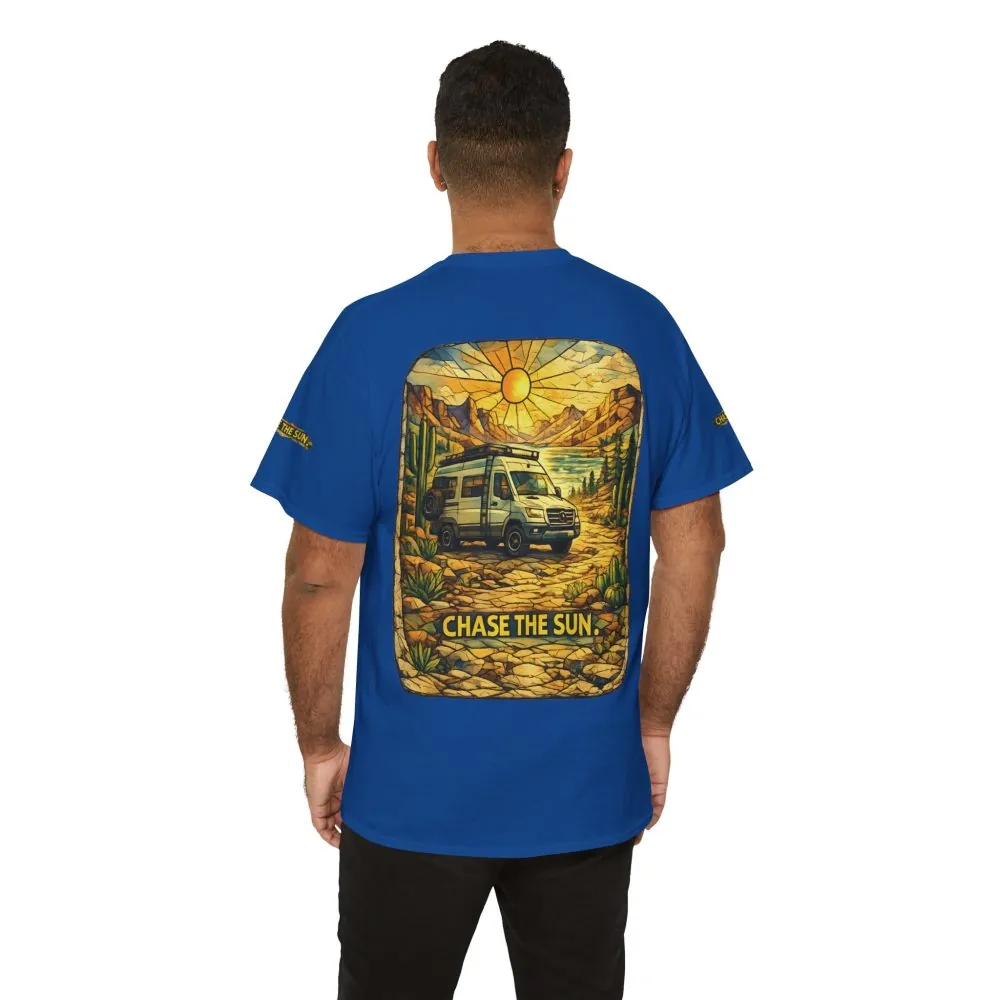 Unisex Heavy Cotton Tee — "Chase The Sun" Design Cubic-Line