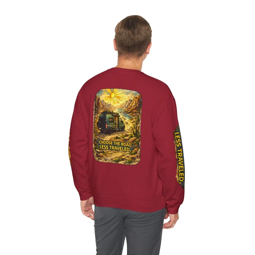 Unisex Heavy Blend™ Crewneck Sweatshirt — "Choose The Road Less Traveled" Design Cubic-Line