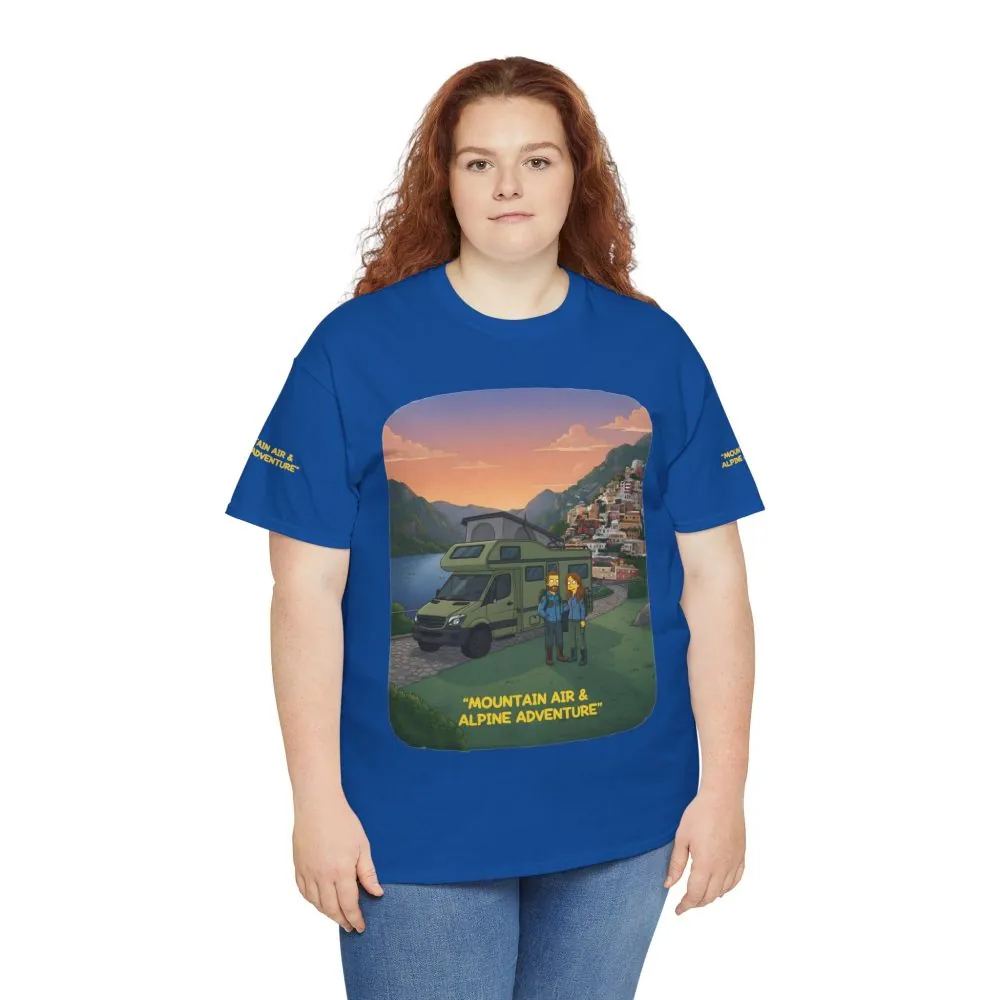 5582871480334515954_2048.jpeg Unisex Heavy Cotton Tee — "Mountain Air And Alpine Adventure" Design Sitcom-Line