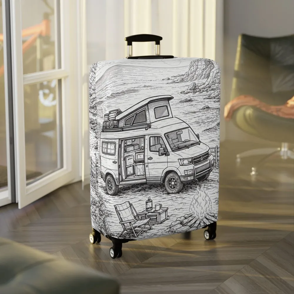 Luggage Cover — Adventure Camper Sketch Travel Suitcase