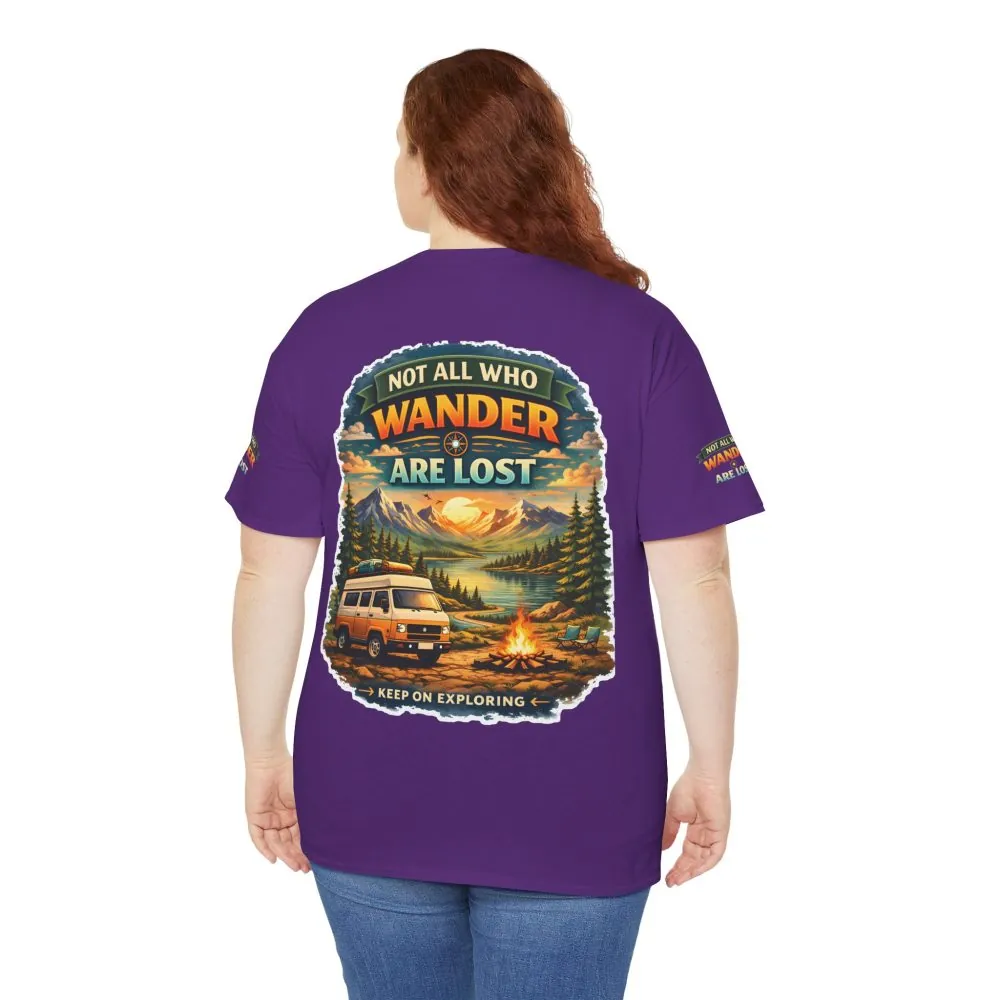 Unisex Heavy Cotton Tee — "Not All Who Wander Are Lost" Design Scenic-Line