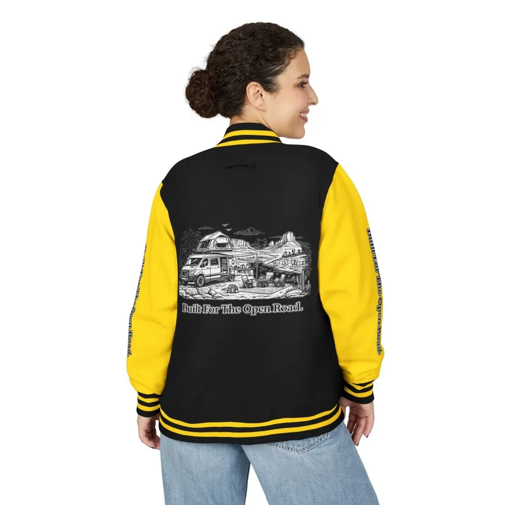 5593724322075668431_2048.jpeg Unisex Heavyweight Letterman Jacket — "Built For The Open Road" Travel Varsity Coat