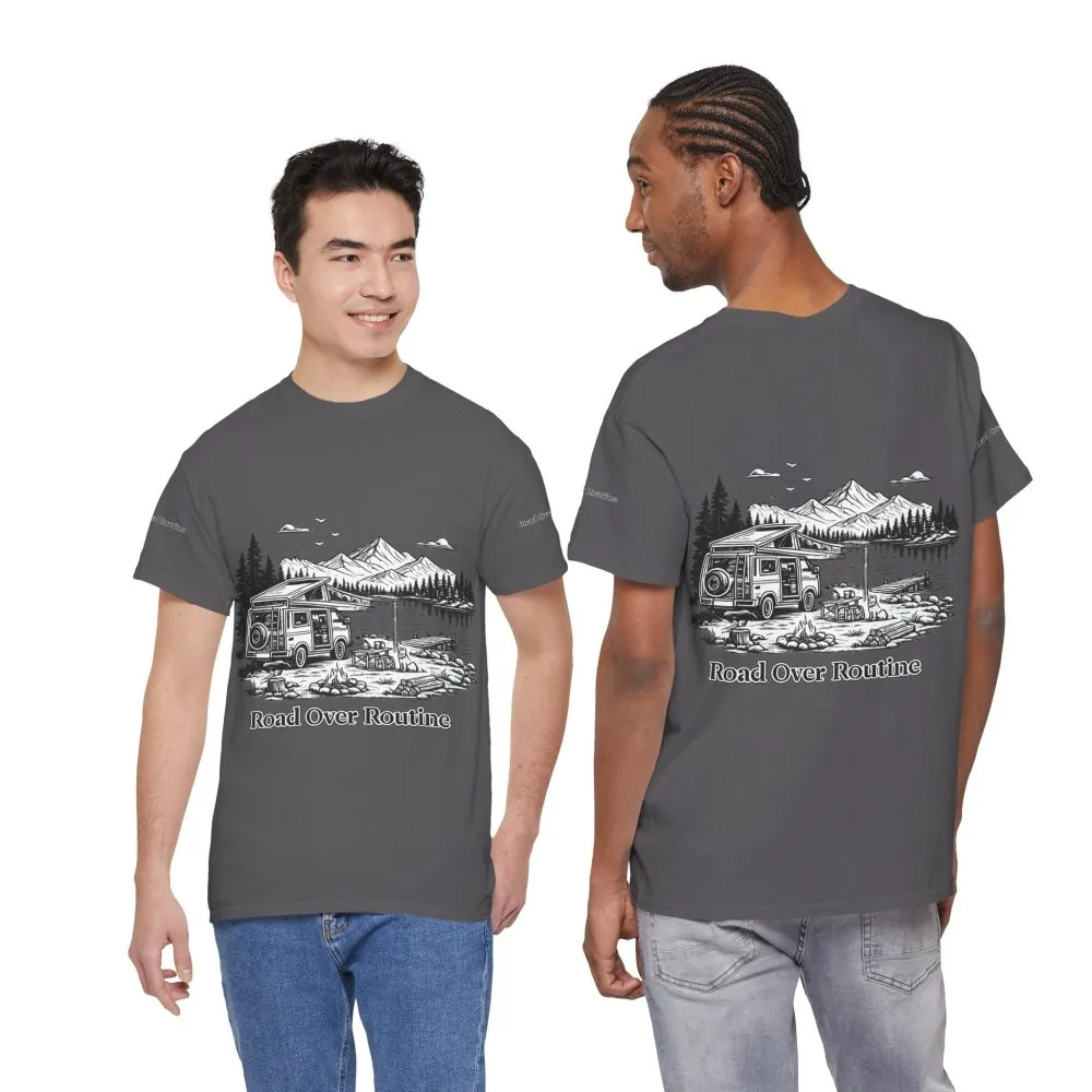 5595748741119462301_2048.jpeg Unisex Heavy Cotton Tee — "Road Over Routine" Design Minimal-Line