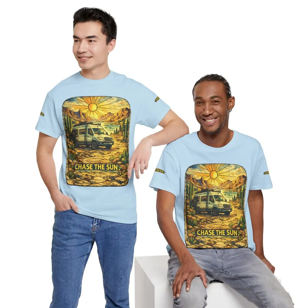 Unisex Heavy Cotton Tee — "Chase The Sun" Design Cubic-Line
