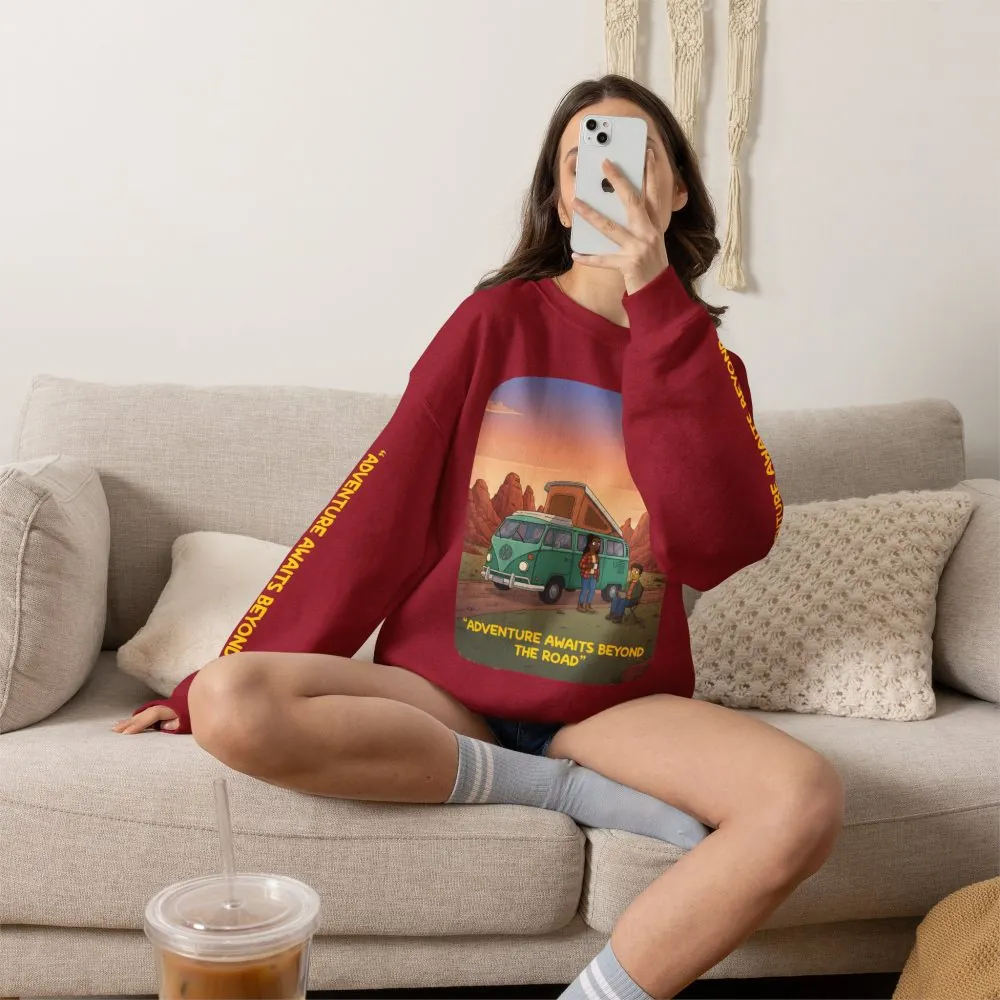 5603622474027681061_2048.jpeg Unisex Heavy Blend™ Crewneck Sweatshirt — "Adventure Awaits Beyond The Road" Design Sitcom-Line