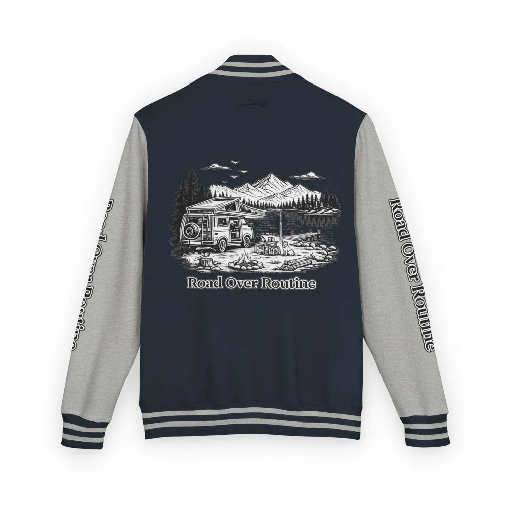 Unisex Heavyweight Letterman Jacket — "Road Over Routine" Travel Varsity Coat