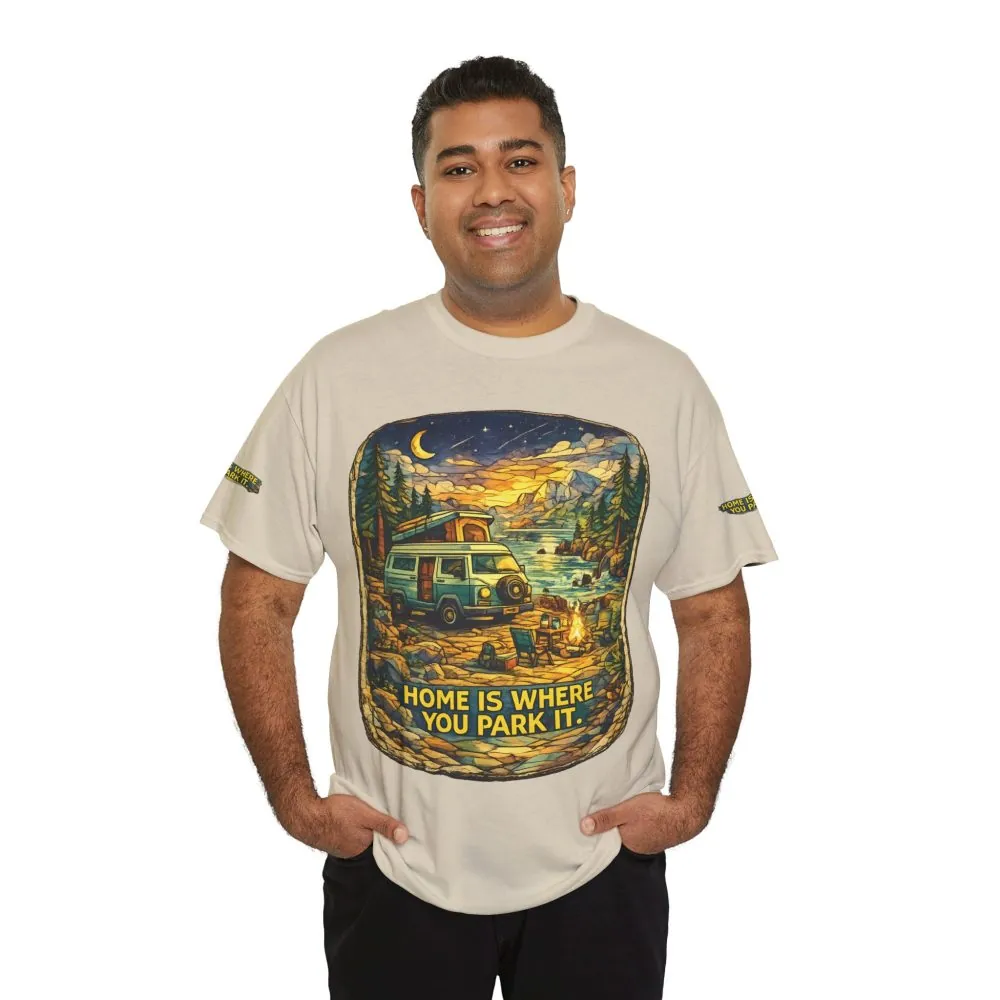 Unisex Heavy Cotton Tee — "Home Is Where You Park It" Design Cubic-Line
