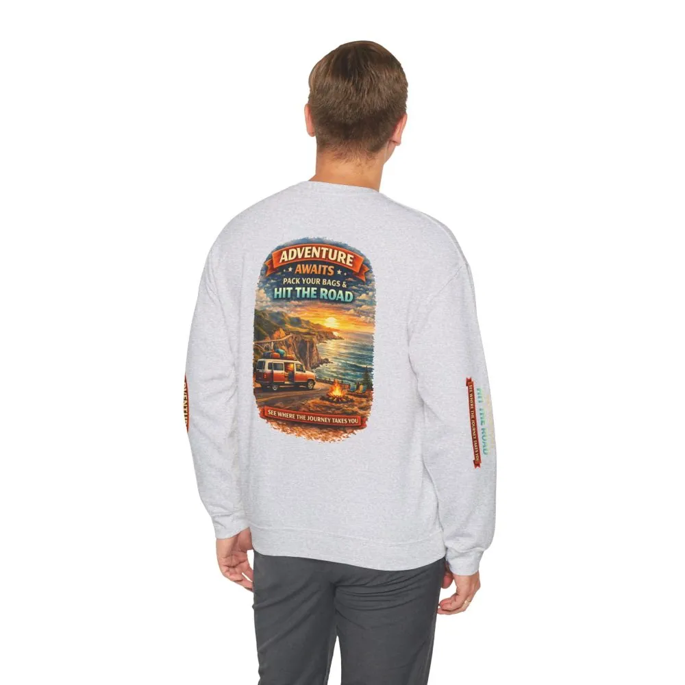 5608088855543273684_2048.jpeg Unisex Heavy Blend™ Crewneck Sweatshirt — "Adventure Awaits-Pack Your Bags" Design Scenic-Line