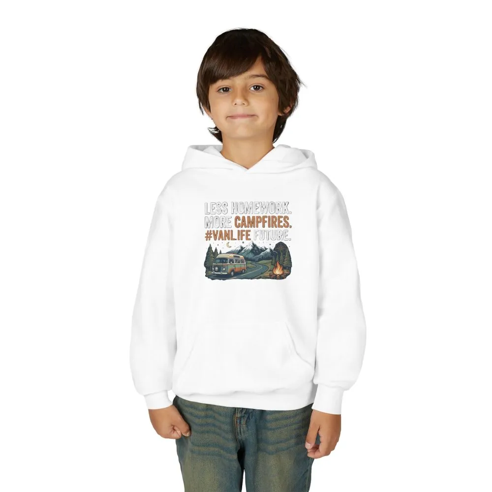 Youth Hoodie(Gildan) – Less Worry, More Campfires #VanLife Adventure Pullover