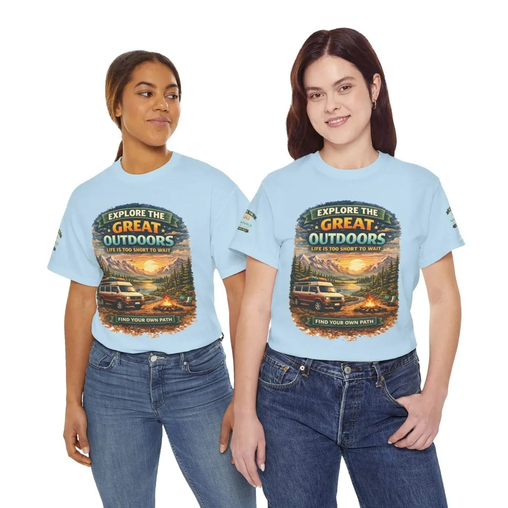Unisex Heavy Cotton Tee — "Explore The Great Outdoors" Design Scenic-Line