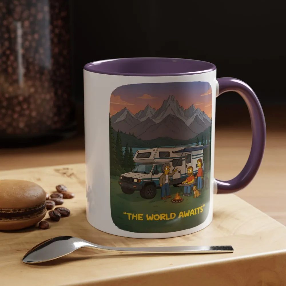 Accent Coffee Mug (11, 15oz) — "The World Awaits" Design Sitcom-Line