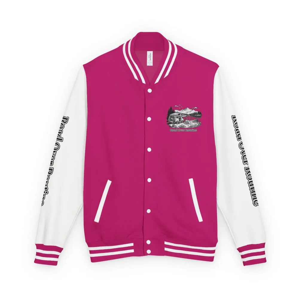 Unisex Heavyweight Letterman Jacket — "Road Over Routine" Travel Varsity Coat