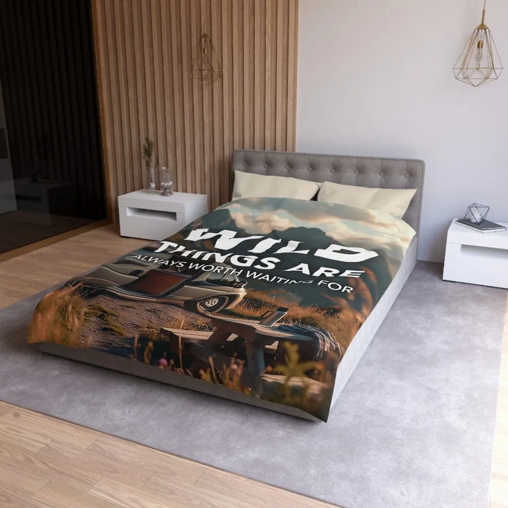 5631002375598863798_2048.jpeg Duvet Cover — "Wild Things Are Always Worth Waiting For" Scenic Camper Bedroom Decor