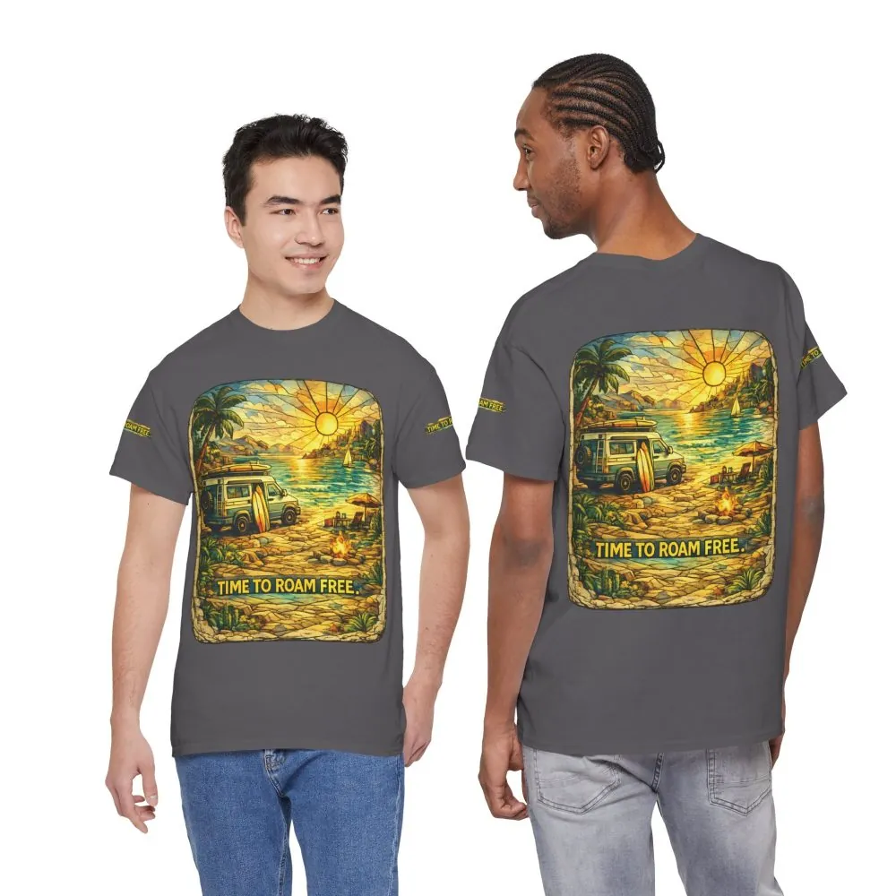 5637291882901503628_2048.jpeg Unisex Heavy Cotton Tee — "Time To Roam Free" Design Cubic-Line