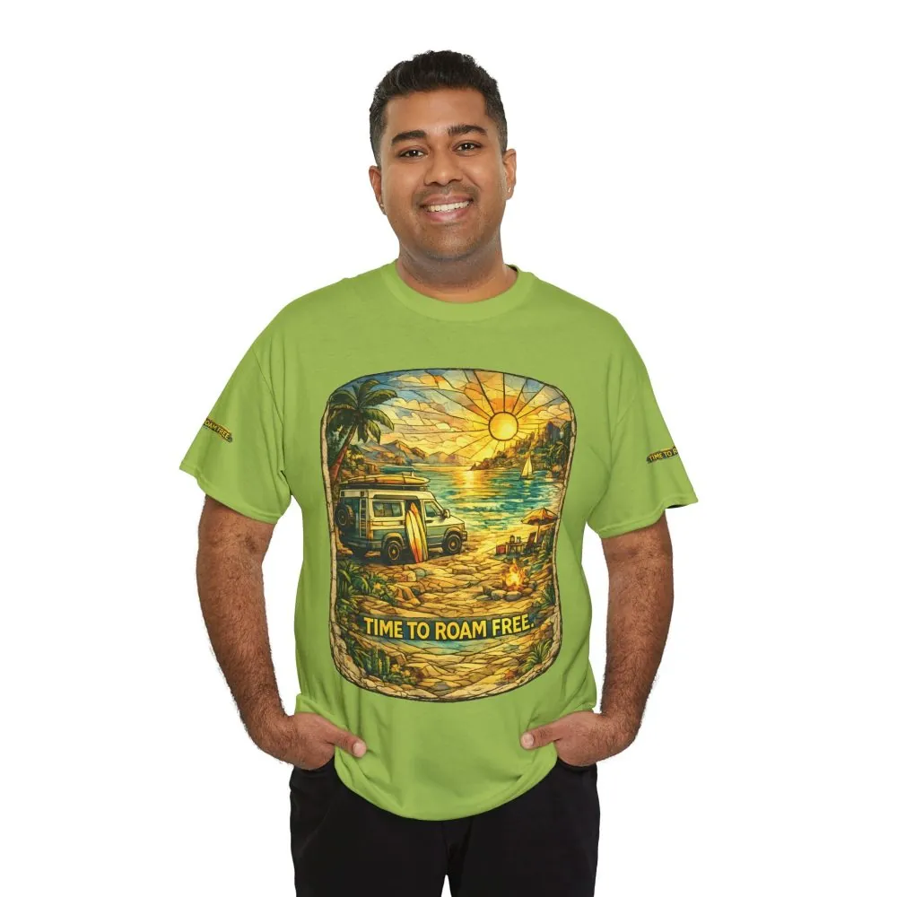 5637762878882556122_2048.jpeg Unisex Heavy Cotton Tee — "Time To Roam Free" Design Cubic-Line