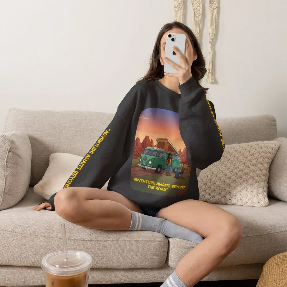 5640624068414617021_2048.jpeg Unisex Heavy Blend™ Crewneck Sweatshirt — "Adventure Awaits Beyond The Road" Design Sitcom-Line