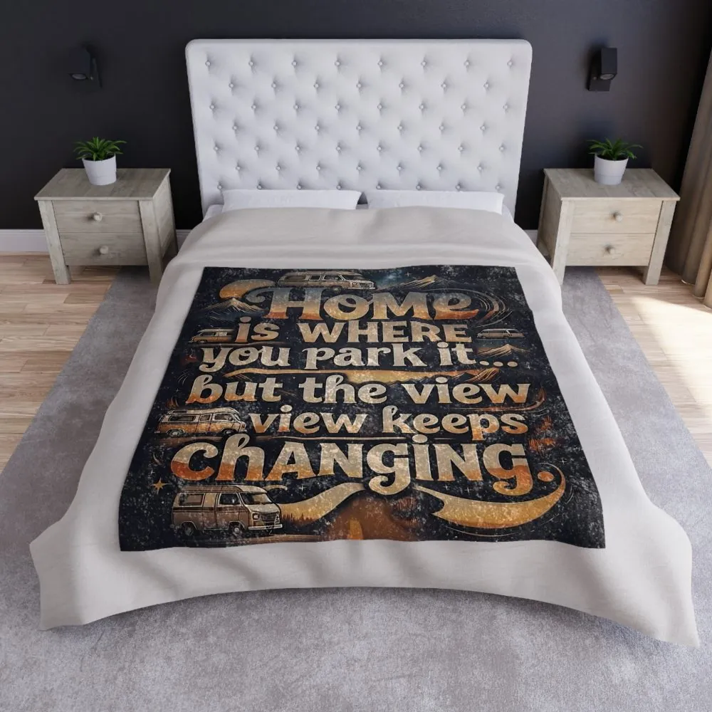 Crushed Velvet Blanket – "Home Is Where You Park It" Camper RV Travel Throw