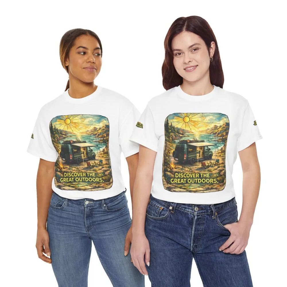 Unisex Heavy Cotton Tee — "Discover The Great Outdoors" Design Cubic-Line