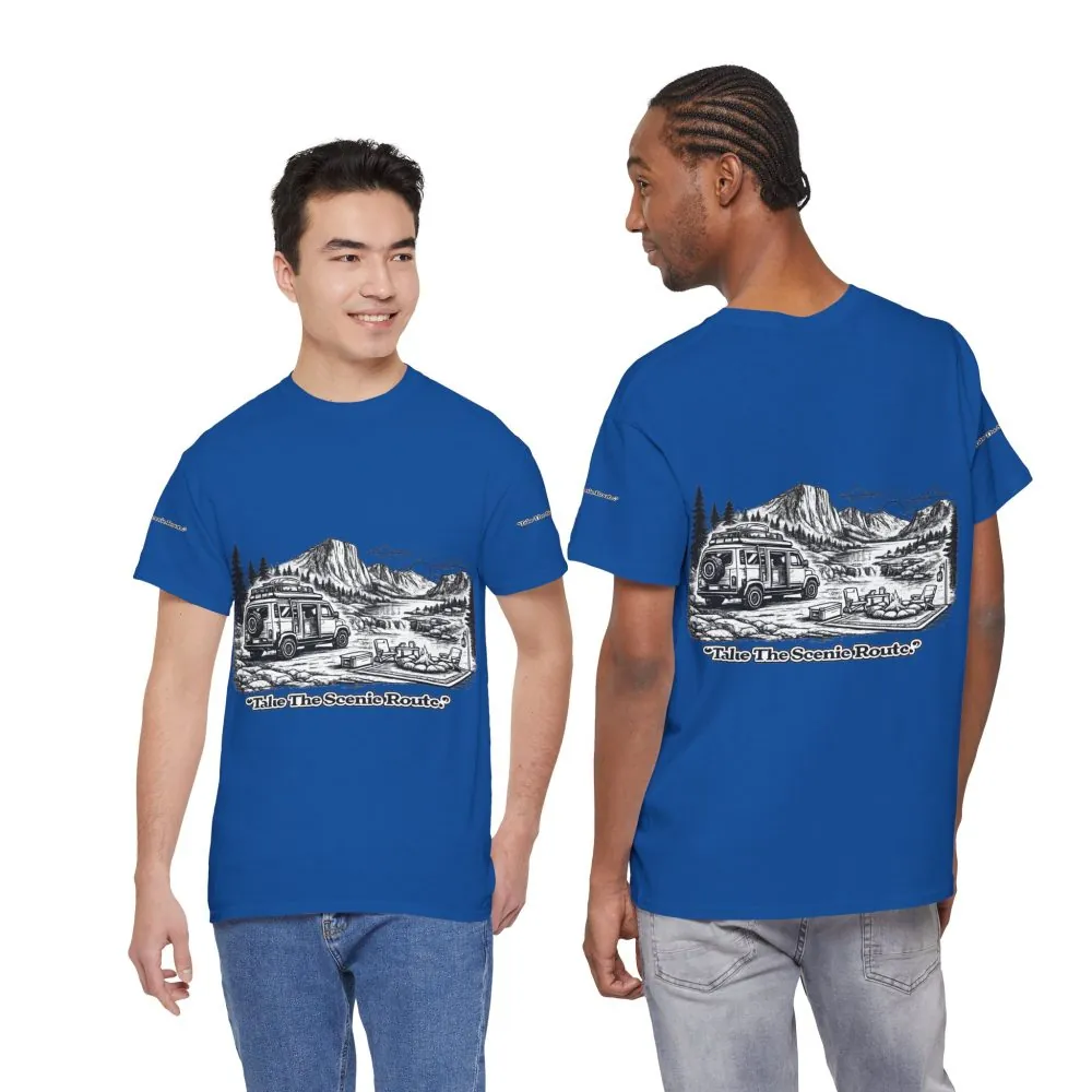 Unisex Heavy Cotton Tee — "Take The Scenic Route" Design Minimal-Line