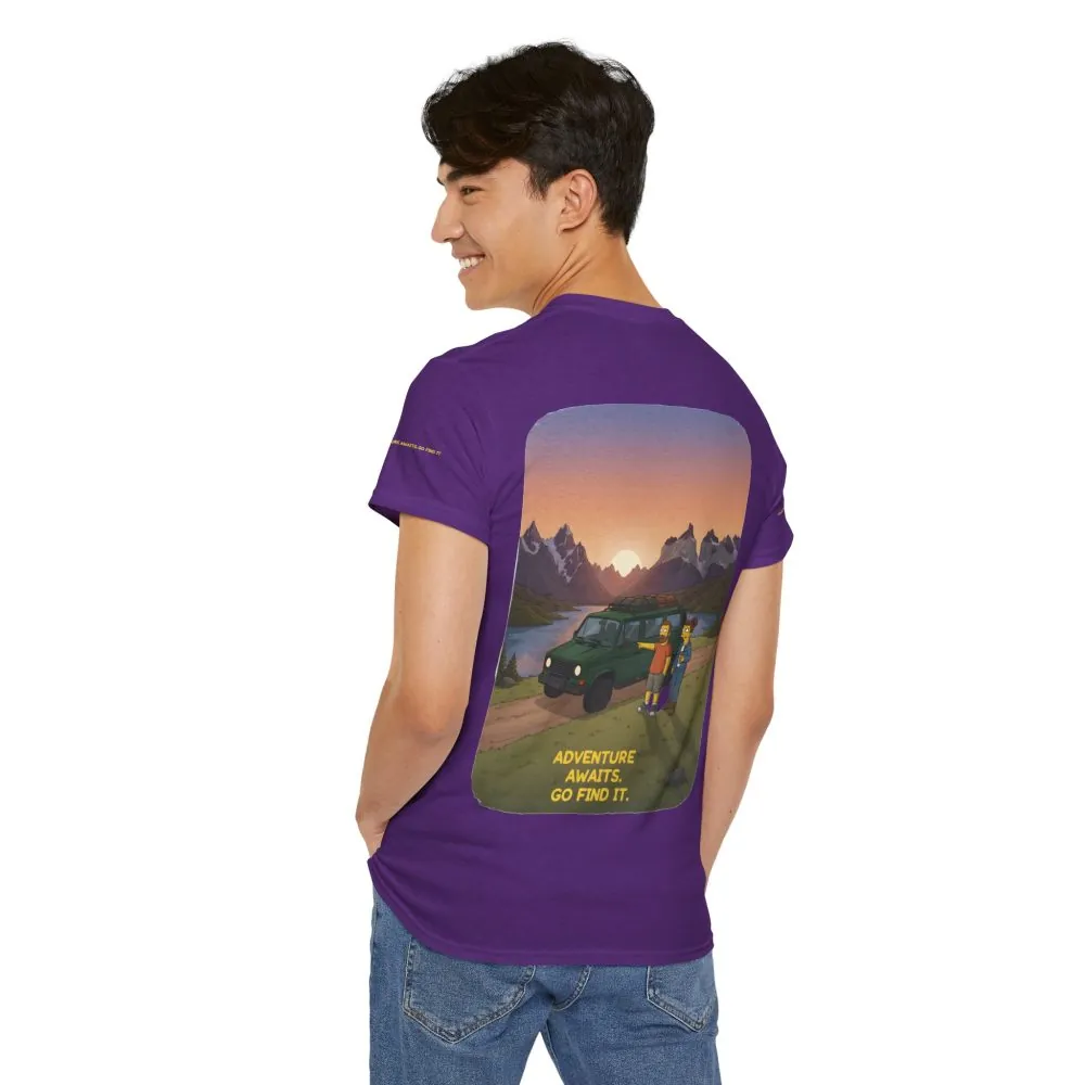 Unisex Heavy Cotton Tee — "Adventure Awaits-Go Find It" Design Sitcom-Line