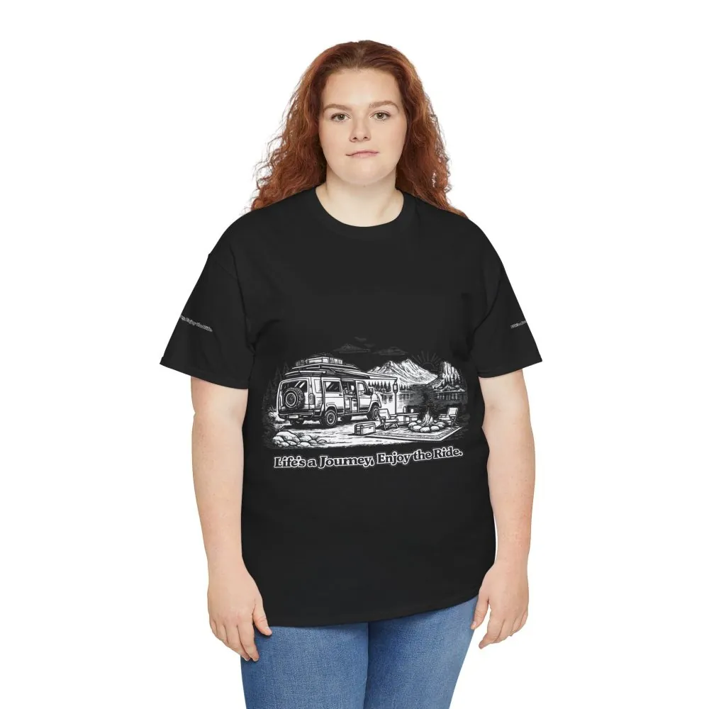 Unisex Heavy Cotton Tee — "Lifes A Journey,Enjoy The Ride" Design Minimal-Line