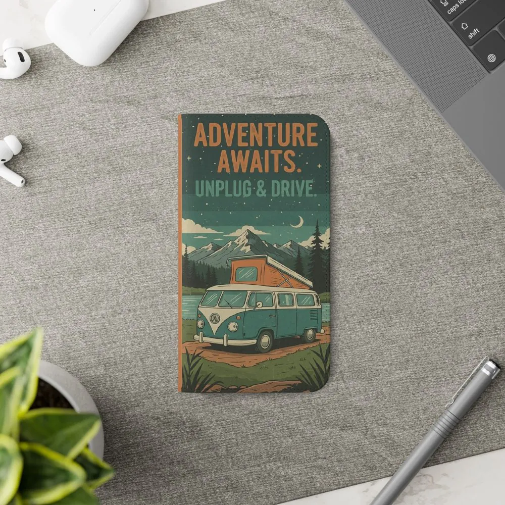 Flip Phone Case — "Adventure Awaits Unplug & Drive" Wallet Case