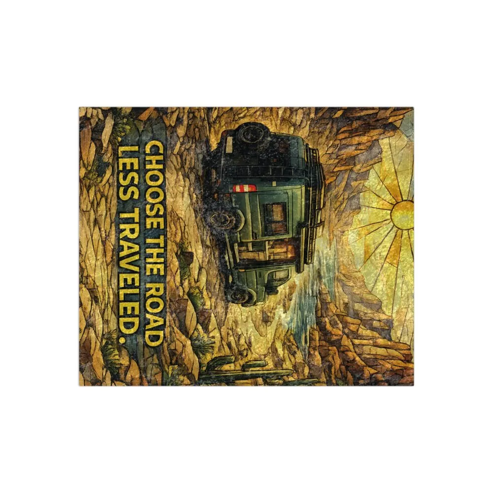 Crushed Velvet Blanket —"Choose The Road Less Traveled" Design Cubic-Line (Campervan)