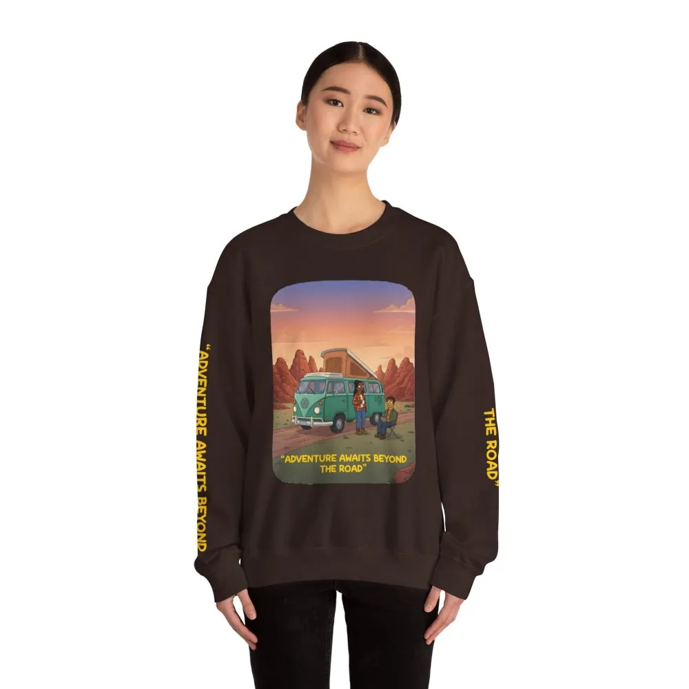 5683465809902648205_2048.jpeg Unisex Heavy Blend™ Crewneck Sweatshirt — "Adventure Awaits Beyond The Road" Design Sitcom-Line