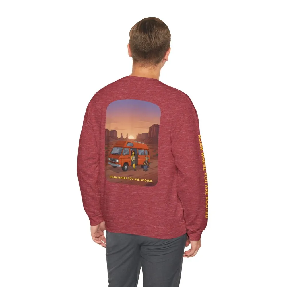 Unisex Heavy Blend™ Crewneck Sweatshirt — "Roam Where You Are Rooted" Design Sitcom-Line