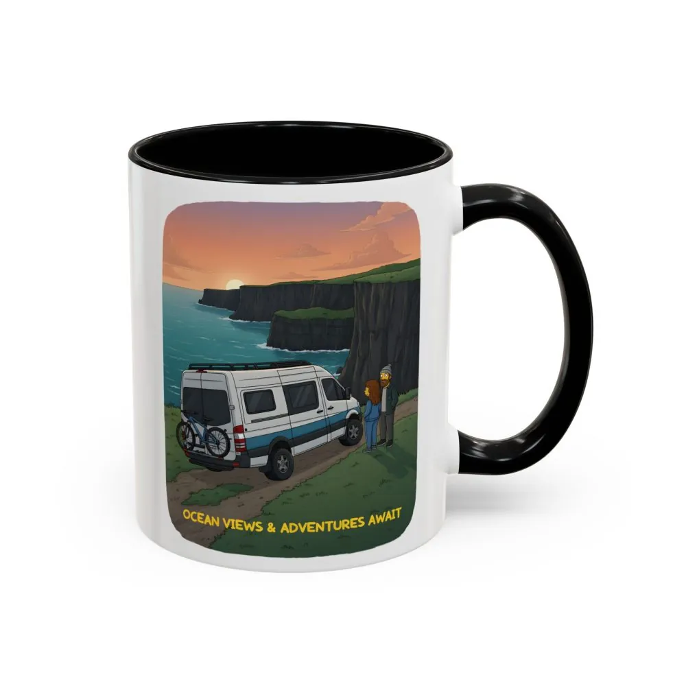 Accent Coffee Mug (11, 15oz) — "Ocean Views-Adventures Awaits" Design Sitcom-Line