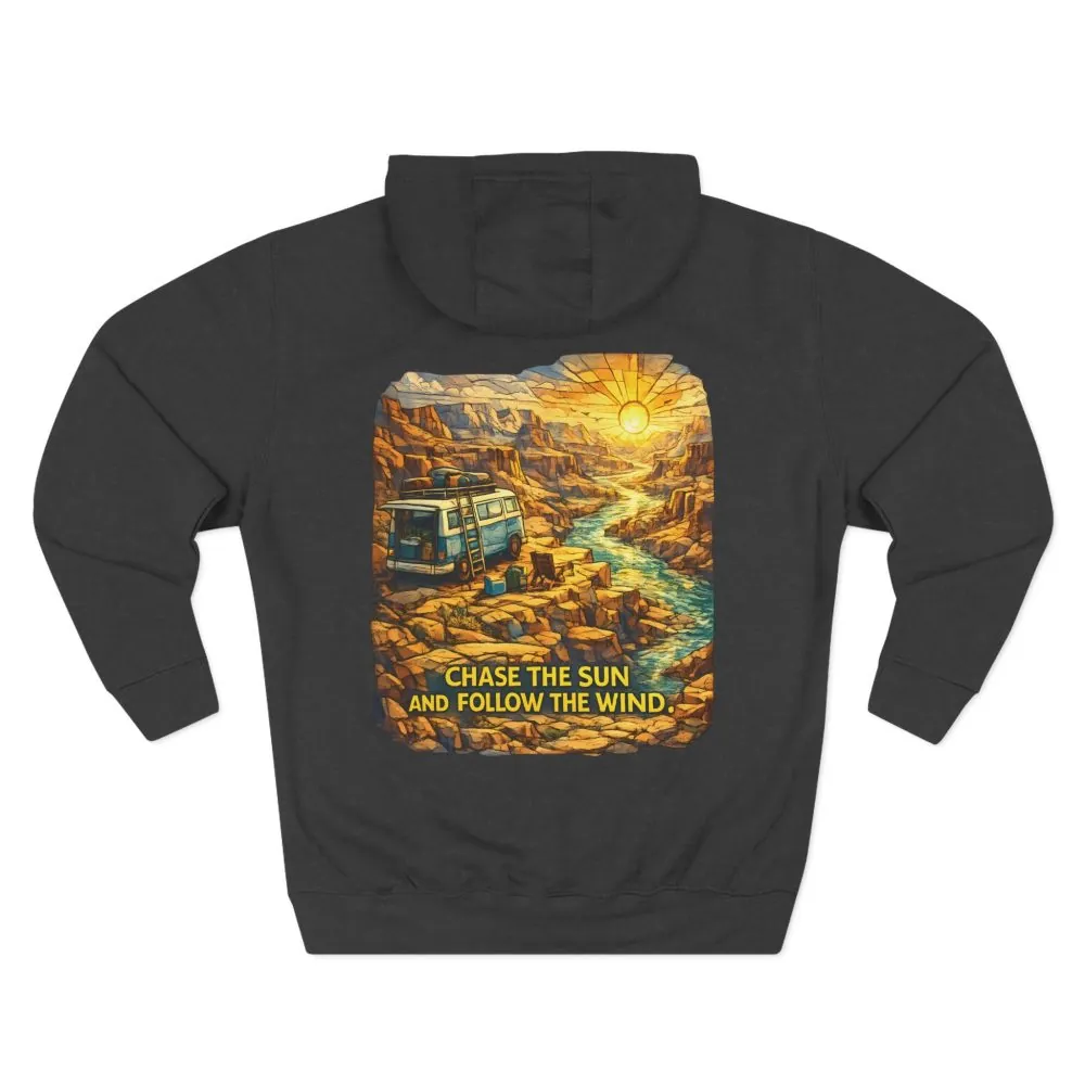 5695037082623482697_2048.jpeg Three-Panel Fleece Hoodie - "Chase The Sun And Follow The Wind" Design Cubic-Line