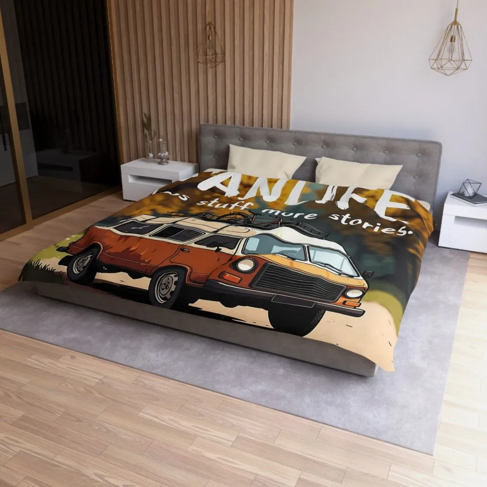 Duvet Cover — "Vanlife Less Stuff, More Stories" Retro Camper Bedding