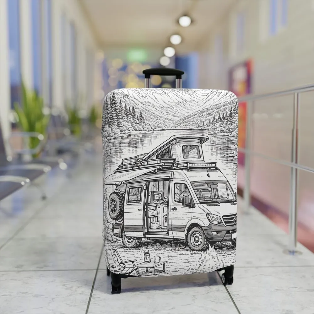 Luggage Cover — Adventure Camper Sketch Travel Suitcase