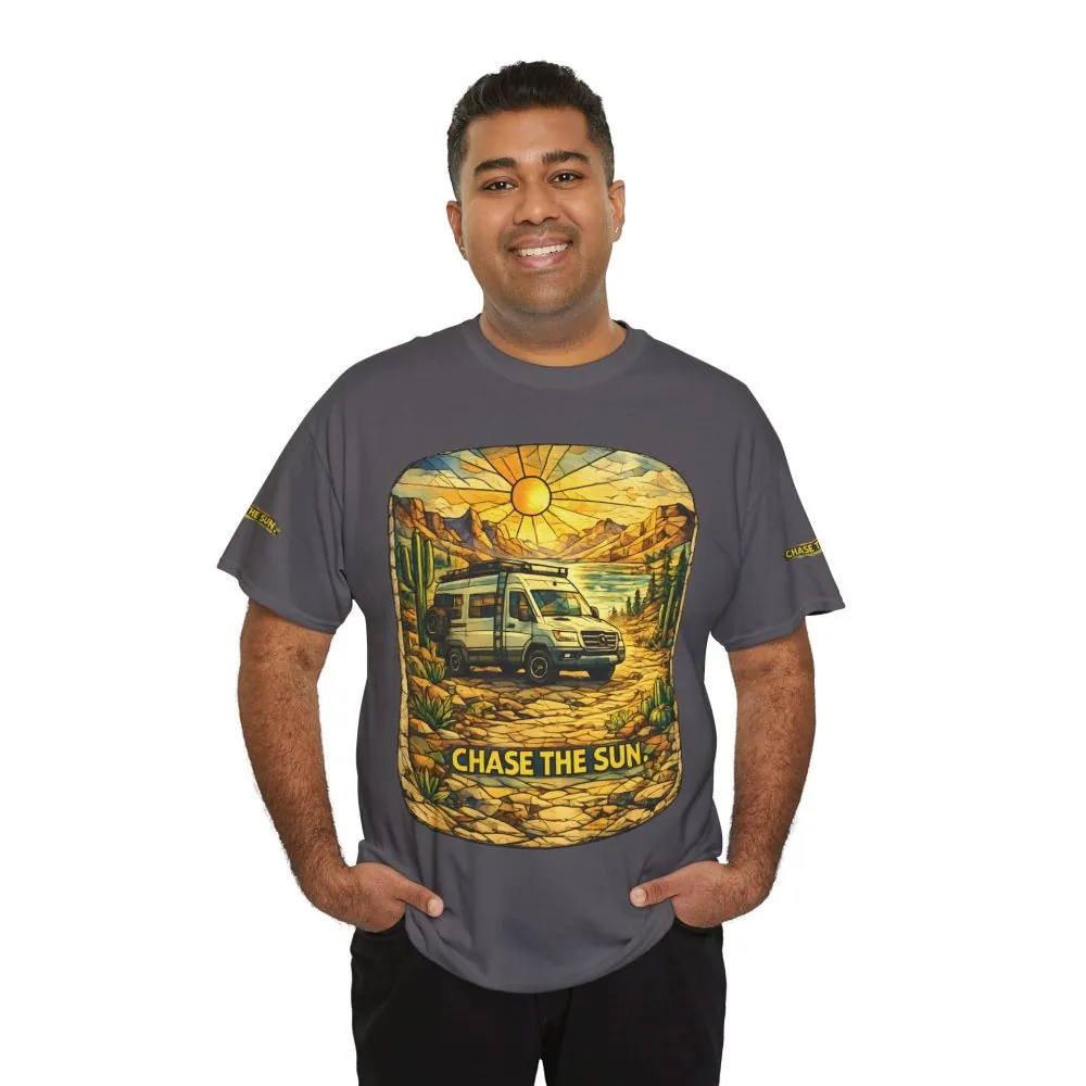 Unisex Heavy Cotton Tee — "Chase The Sun" Design Cubic-Line