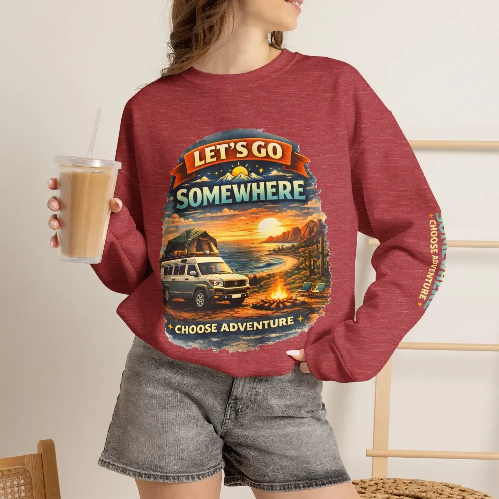 Unisex Heavy Blend™ Crewneck Sweatshirt — "Lets Go Somewhere" Design Scenic-Line