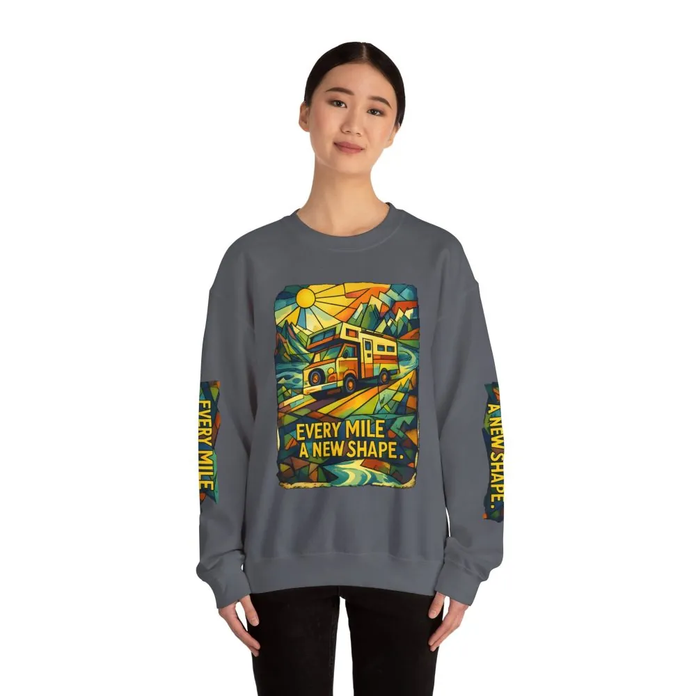 5718622270726585531_2048.jpeg Unisex Heavy Blend™ Crewneck Sweatshirt — "Every Mile A New Shape" Design Cubic-Line