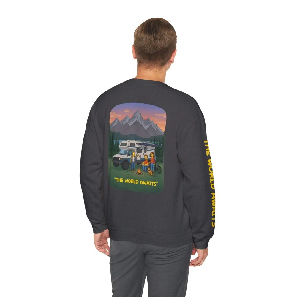 5728699341393861781_2048.jpeg Unisex Heavy Blend™ Crewneck Sweatshirt — "The World Awaits" Design Sitcom-Line