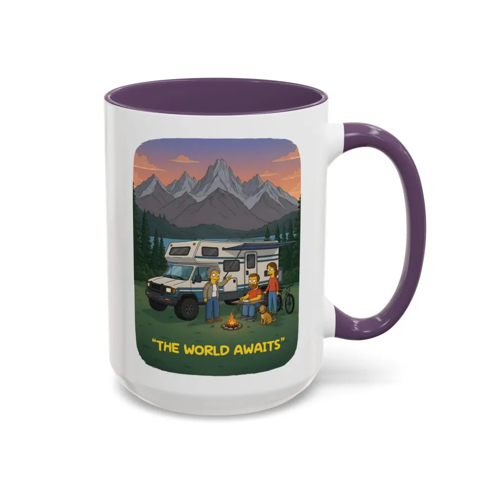 Accent Coffee Mug (11, 15oz) — "The World Awaits" Design Sitcom-Line