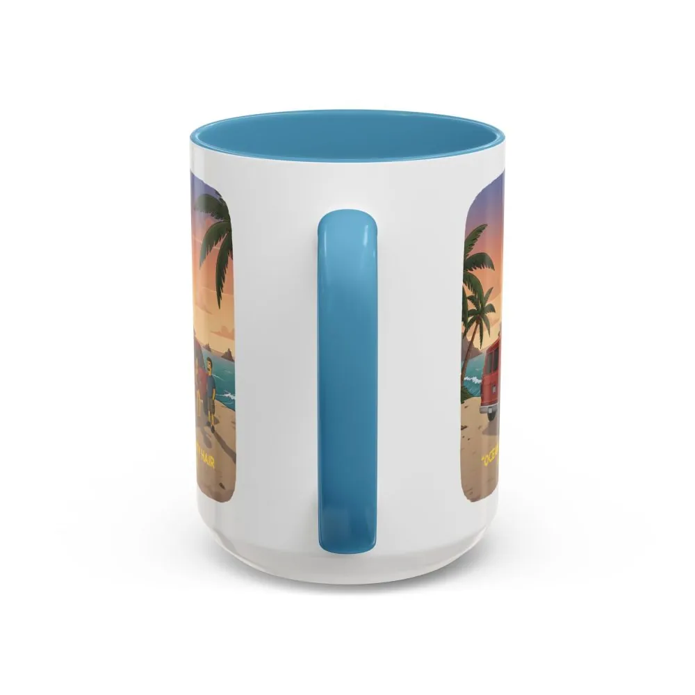 Accent Coffee Mug (11, 15oz) — "Ocean Air Salty Hair Van Life" Design Sitcom-Line