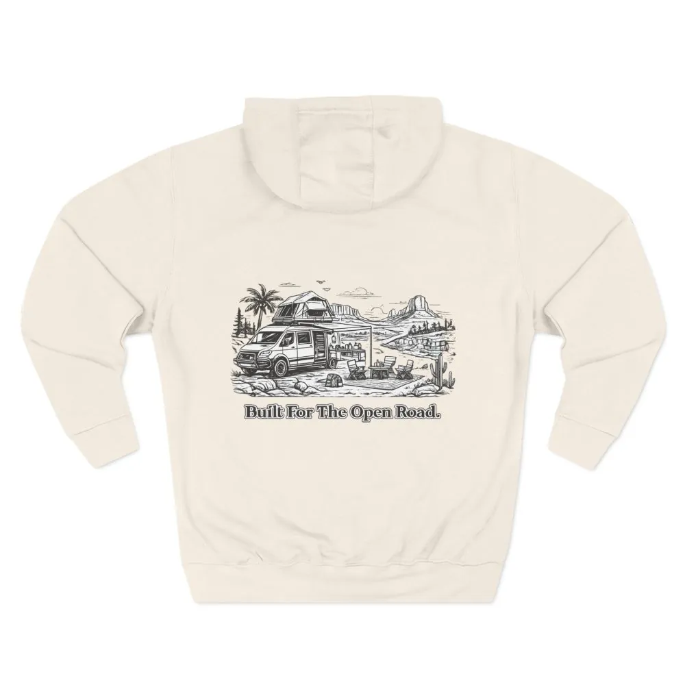 Three-Panel Fleece Hoodie - "Built For The Open Road" Design Minimal-Line
