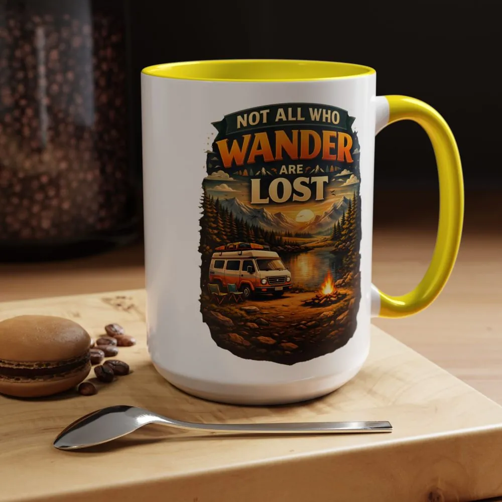 Accent Coffee Mug (11, 15oz) — "Not All Who Wander Are Lost" Design Scenic-Line